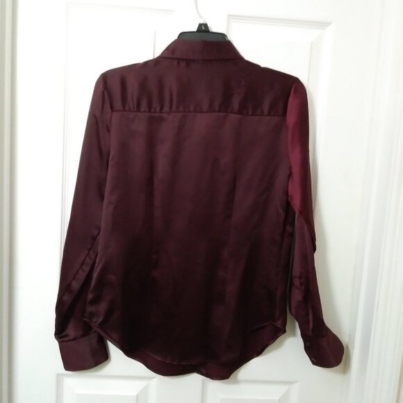 Worthington Satin Burgundy Small Long Sleeve Blouse - Picture 4 of 11